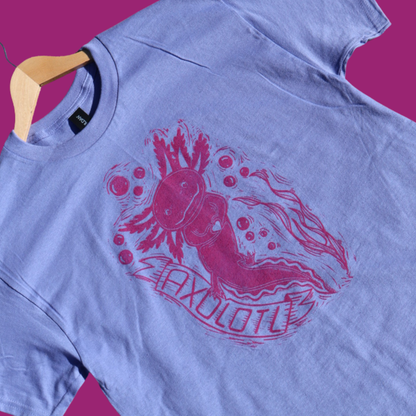 Axolotl Handprinted Linocut Shirt